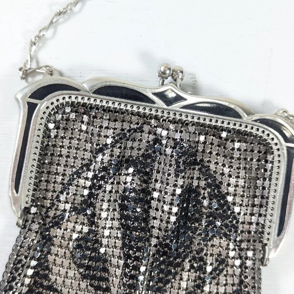Art Deco Whiting & Davis Mesh Bag Black and White Sunrise - Picture 4 of 14